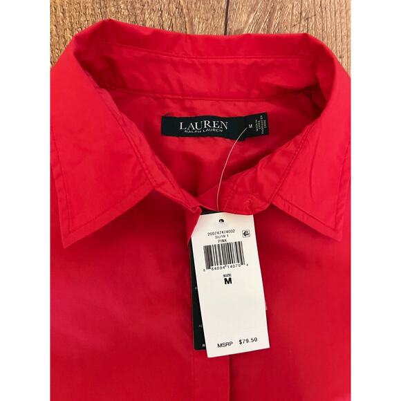 Lauren Ralph Lauren Deep Red Cotton Tie Front Shirt 200747474002 Size M NWT - Picture 7 of 16